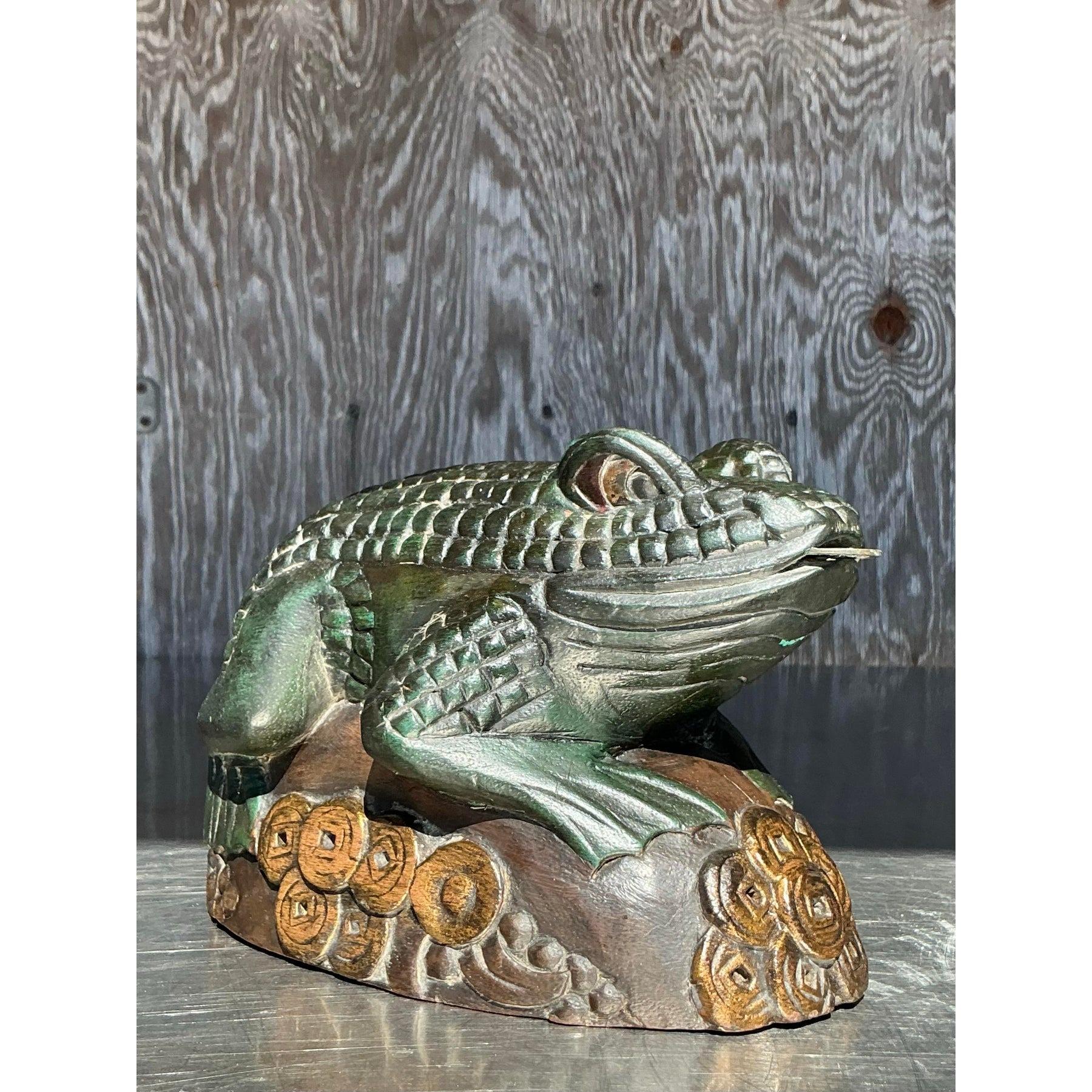 Legno Rana vintage boho intagliata a mano in vendita