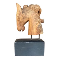 Vintage Boho Hand Carved Horse Head Sculpture