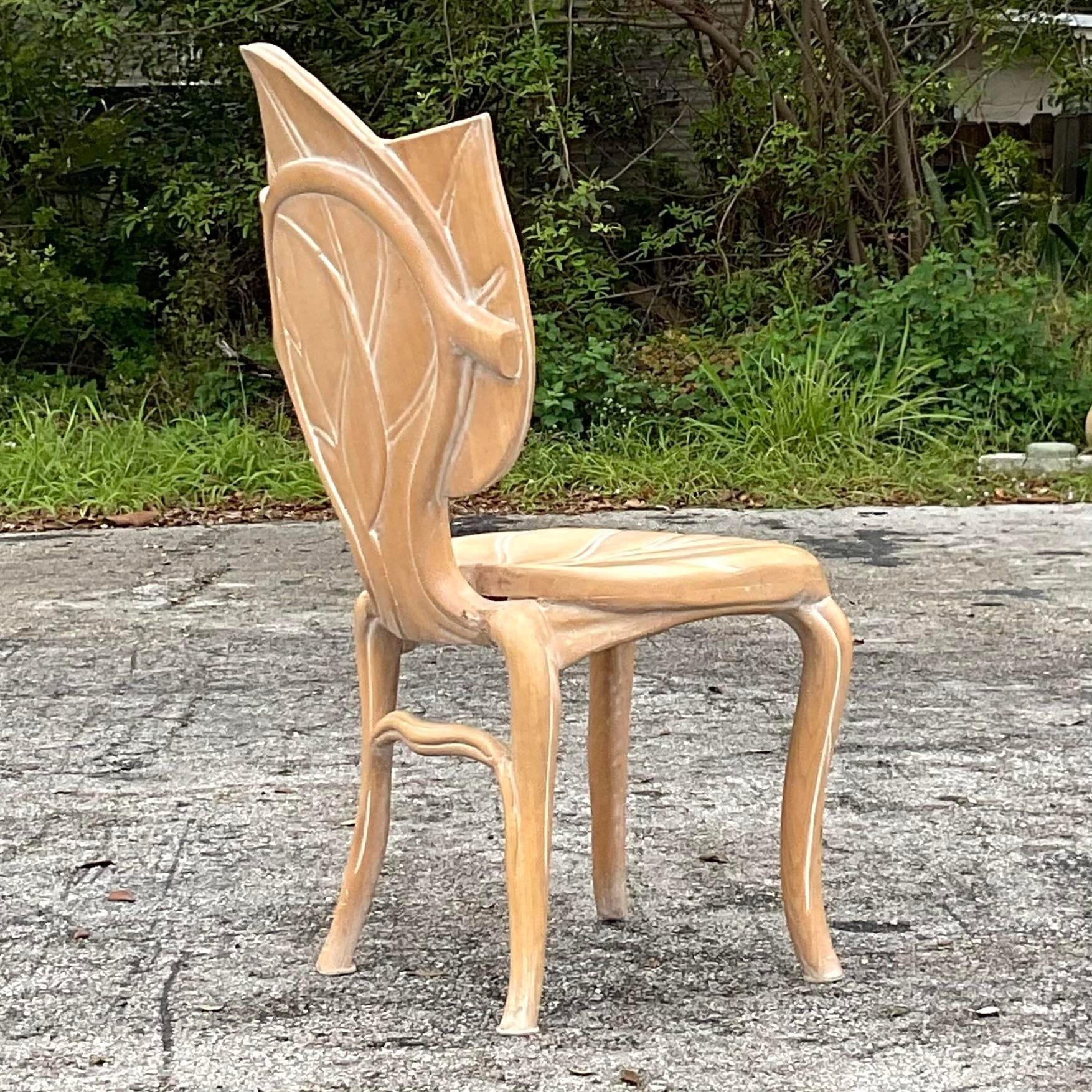 Vintage Boho Hand Carved Leaf Chair After Bartolozzi and Maioli In Good Condition For Sale In west palm beach, FL