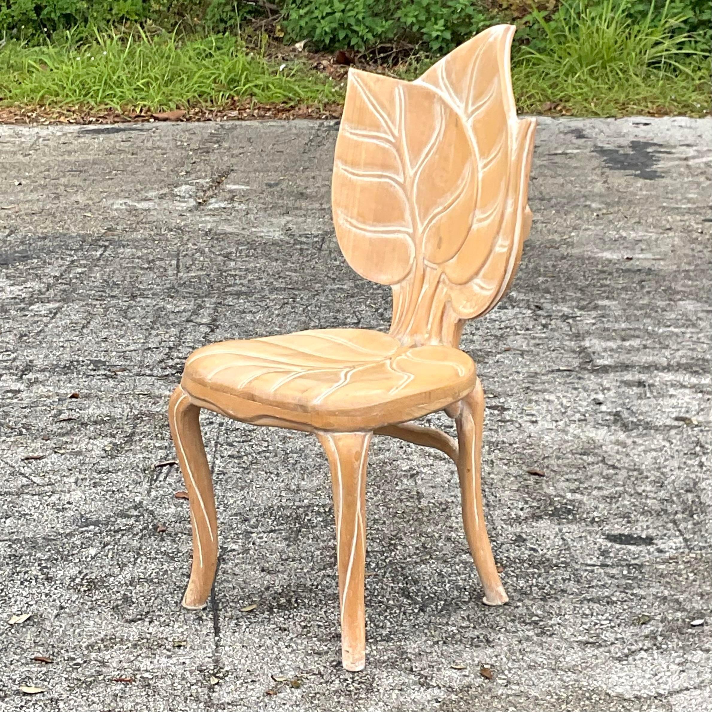 20th Century Vintage Boho Hand Carved Leaf Chair After Bartolozzi and Maioli For Sale