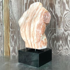 Vintage Boho Hand Carved Marble Sculpture of Torso