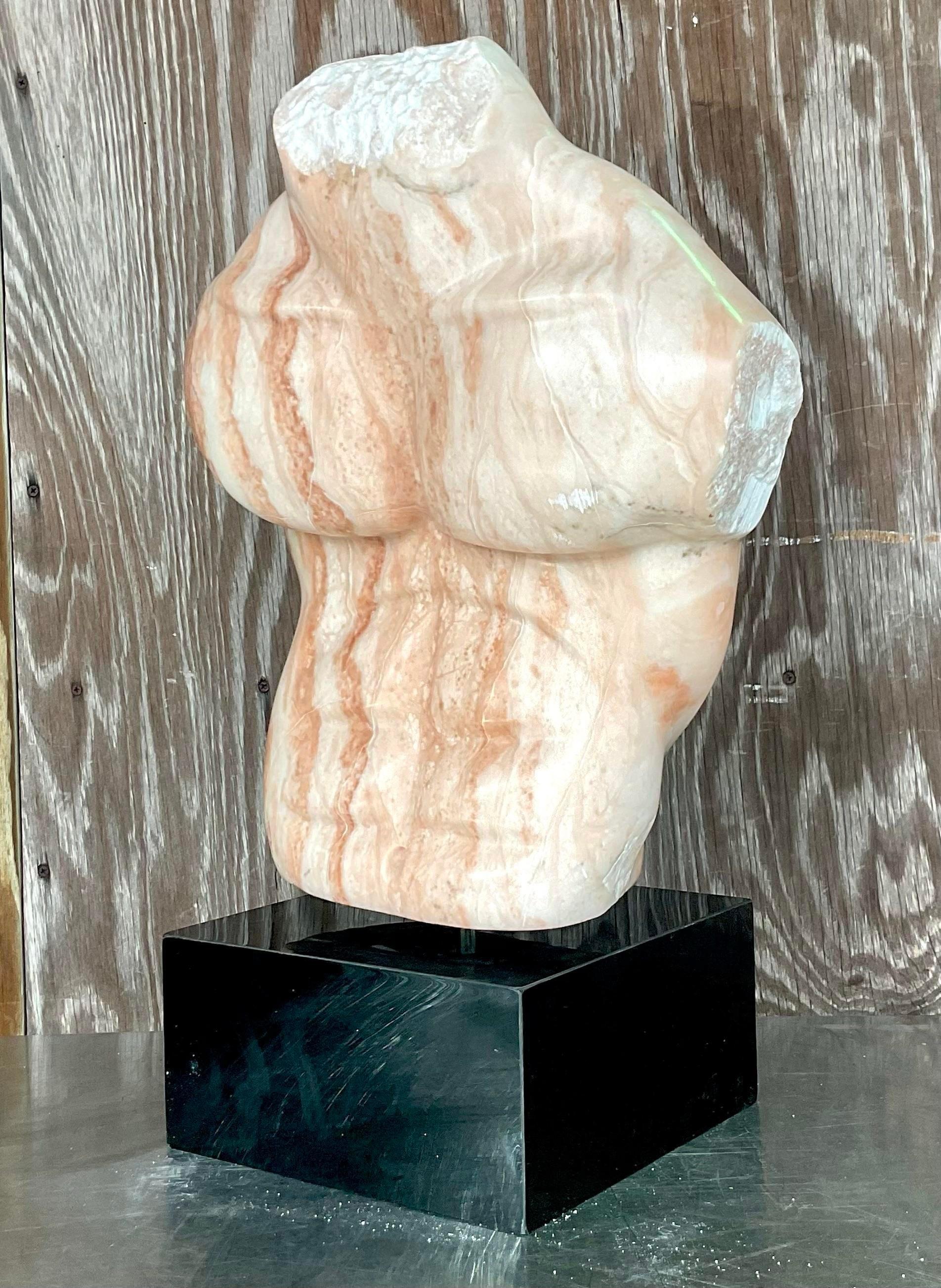 American Vintage Boho Hand Carved Marble Sculpture of Torso For Sale