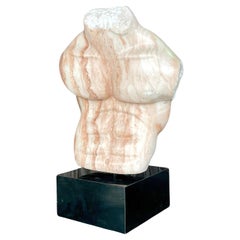 Escultura Vintage Boho de Torso de Mármol Tallado a Mano