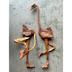 Vintage Boho Autruche sculptée à la main - Une paire