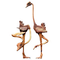 Vintage Boho Hand Carved Ostrich - A Pair