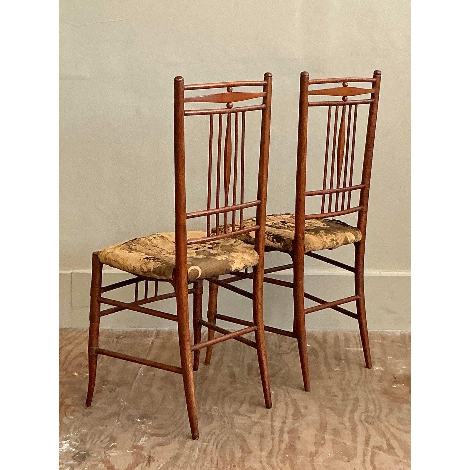 Vintage Boho Hand Carved Side Chairs - A Pair For Sale 3