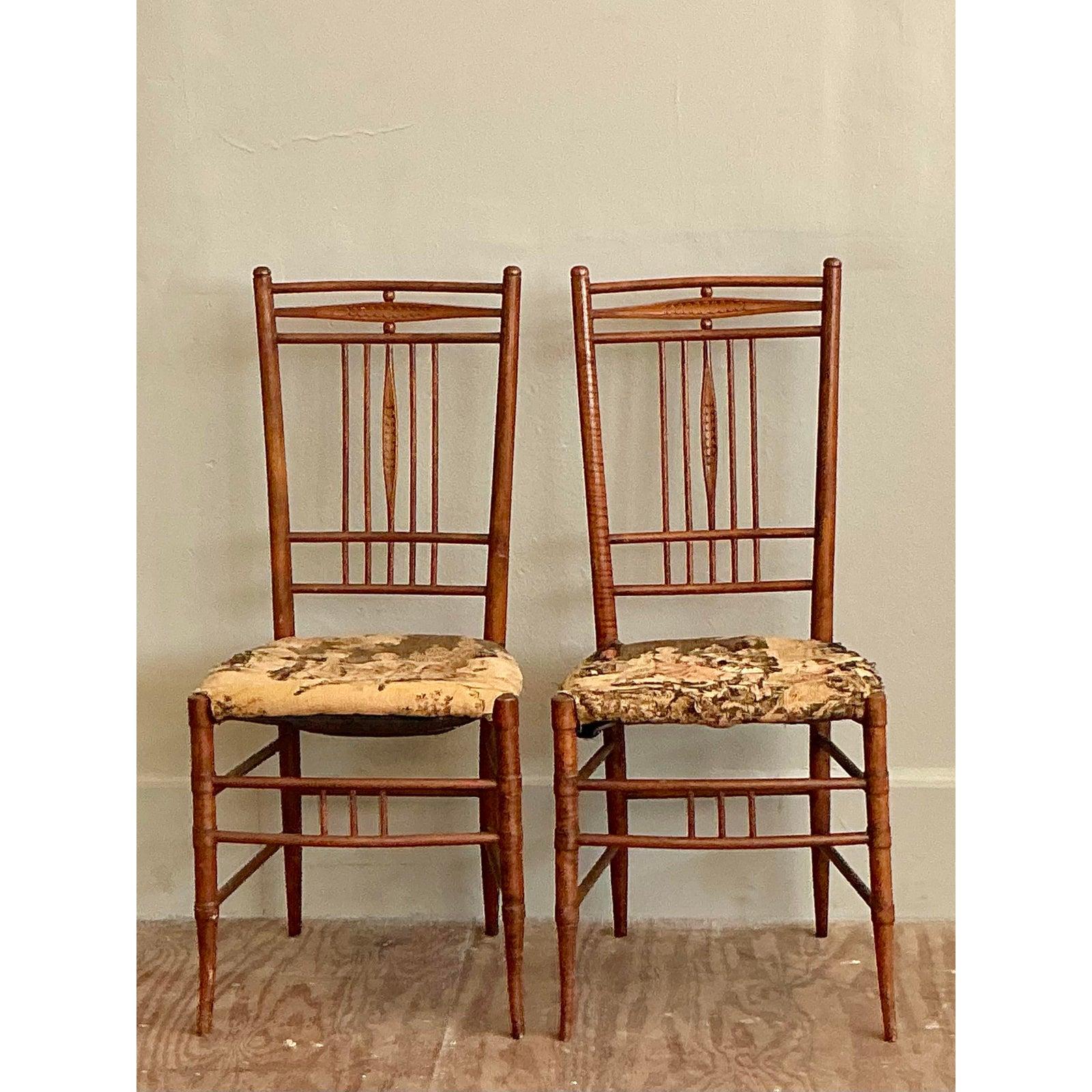 American Vintage Boho Hand Carved Side Chairs - A Pair For Sale