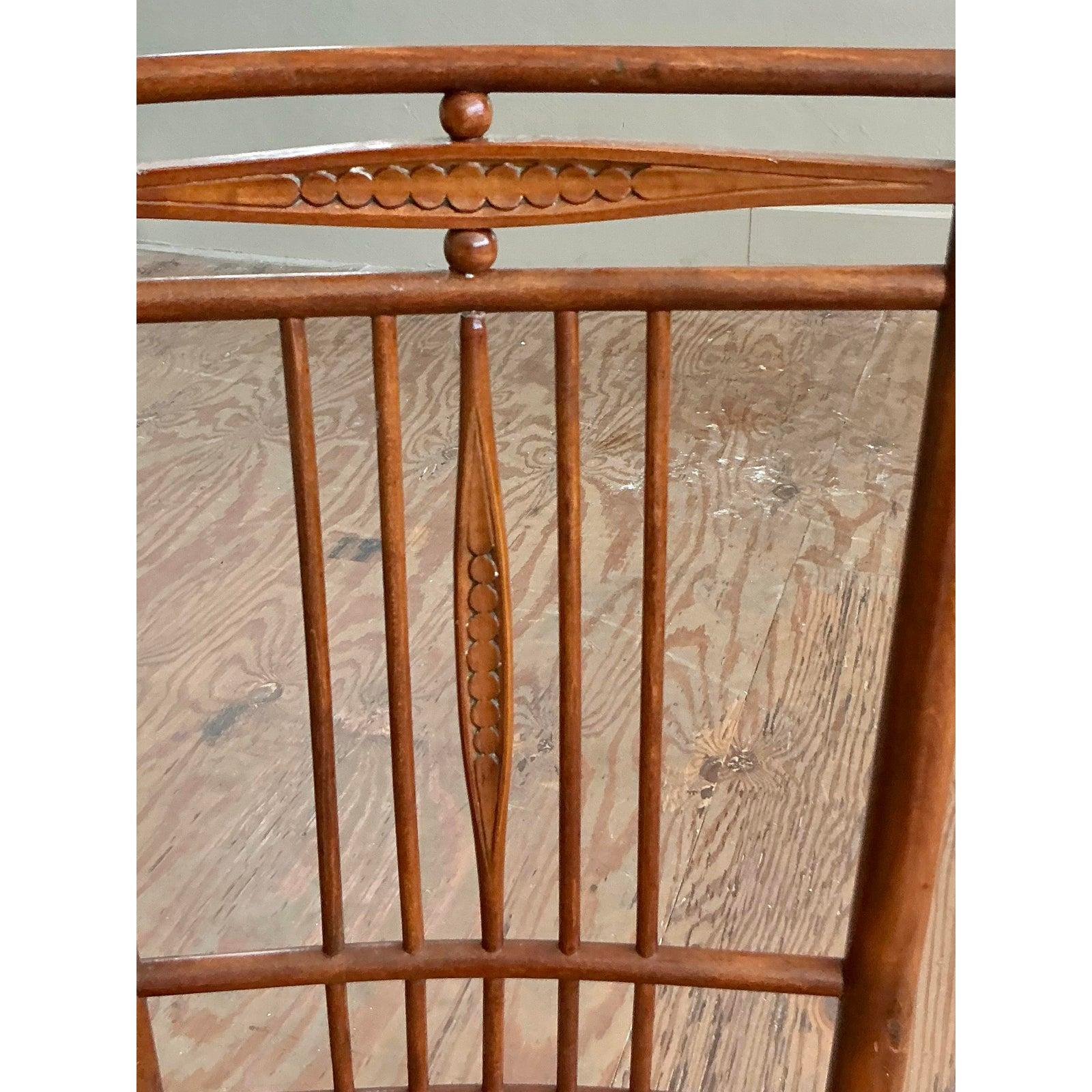 Fabric Vintage Boho Hand Carved Side Chairs - A Pair For Sale