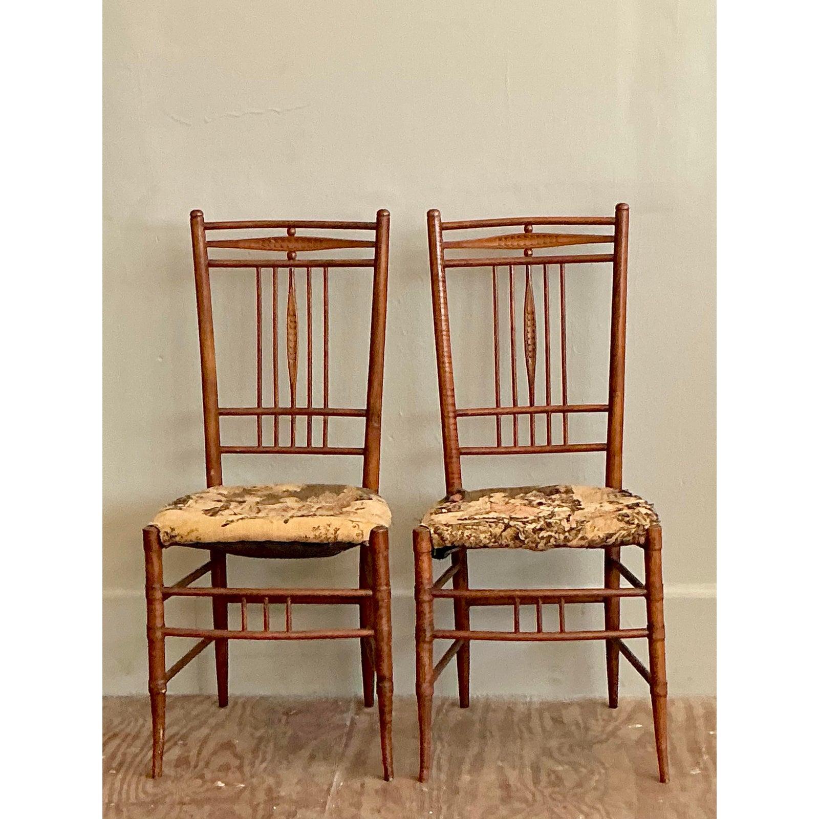 Vintage Boho Hand Carved Side Chairs - A Pair For Sale 1