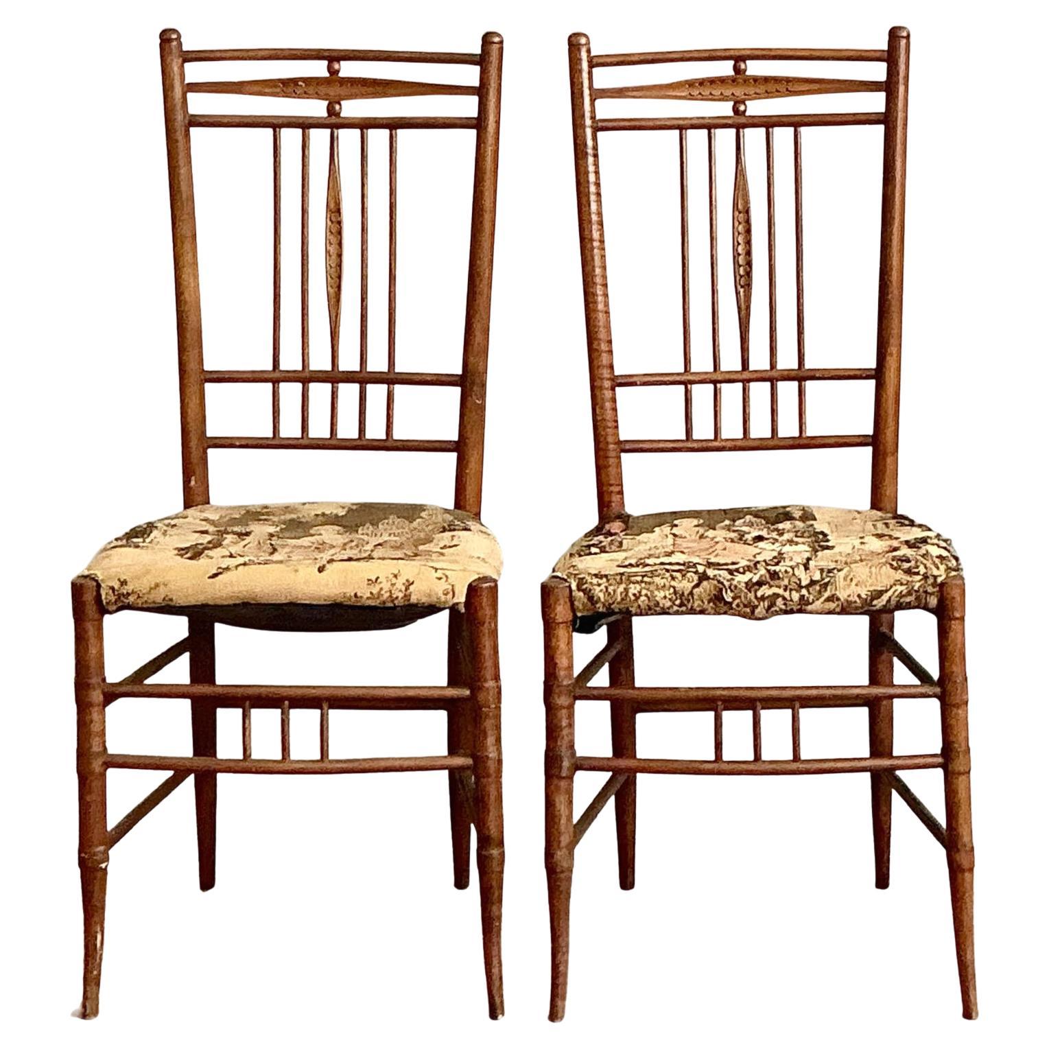 Vintage Boho Hand Carved Side Chairs - A Pair For Sale