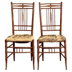 Vintage Boho Hand Carved Side Chairs - A Pair
