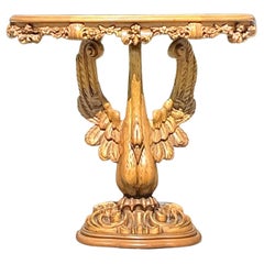 Vintage Boho Hand Carved Swan Demilune Table