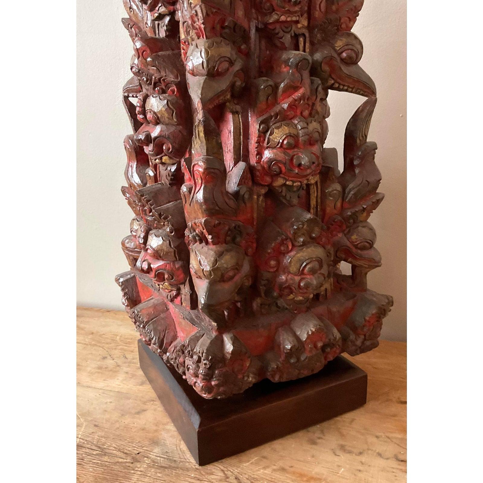 American Vintage Boho Hand Carved Temple Mask Lamp For Sale