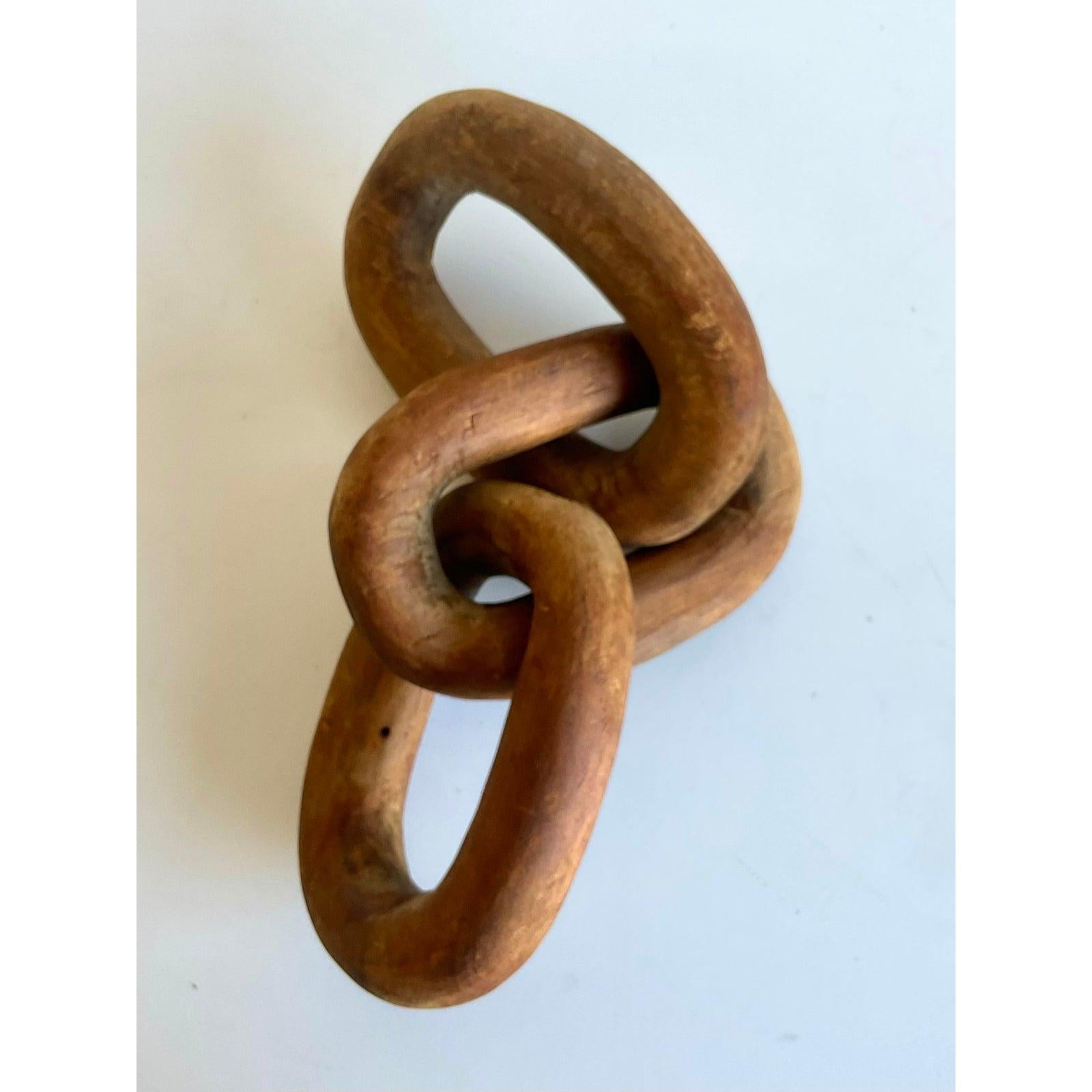 Vintage Boho Hand Carved Wooden Chain Sculpture In Good Condition In west palm beach, FL