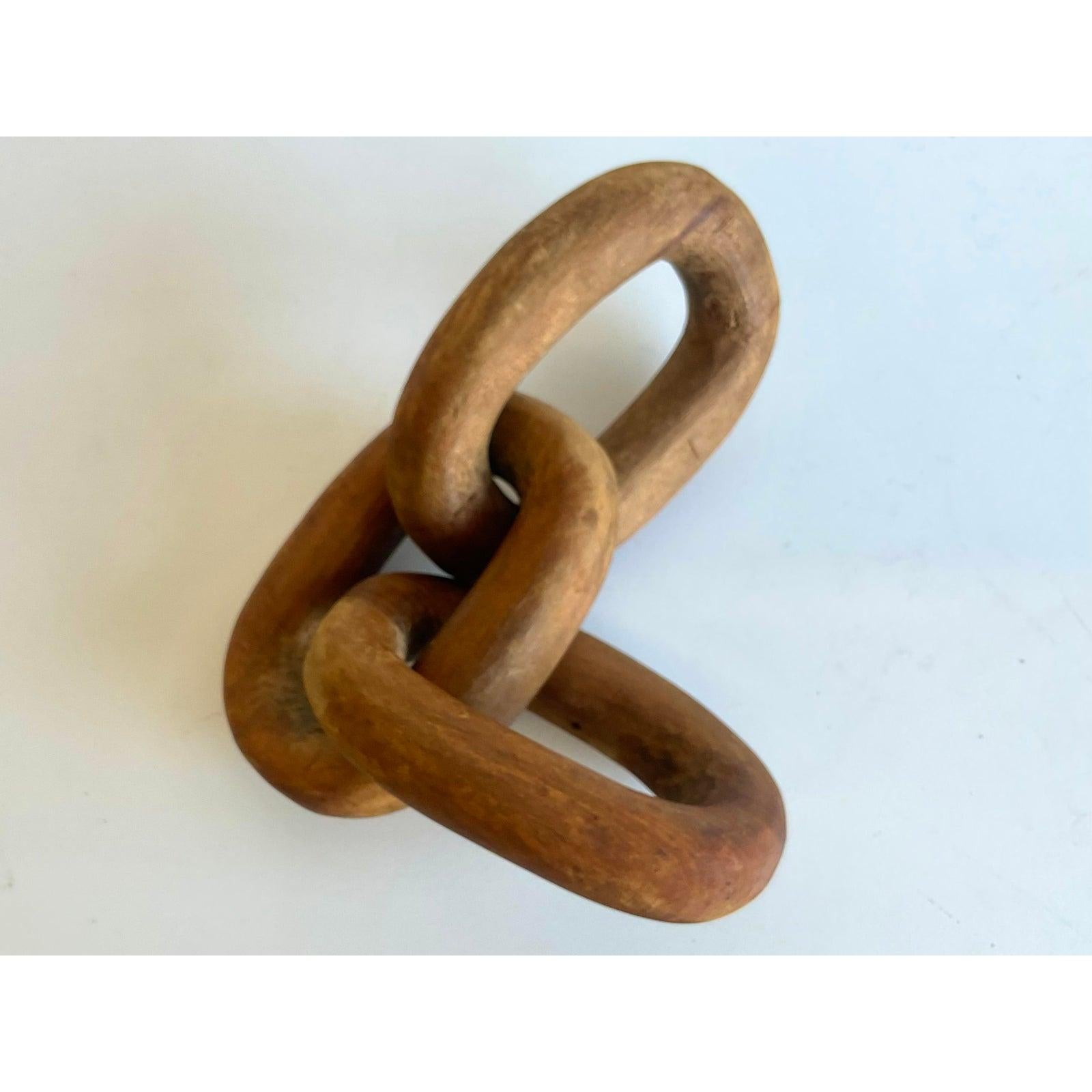 Vintage Boho Hand Carved Wooden Chain Sculpture 3