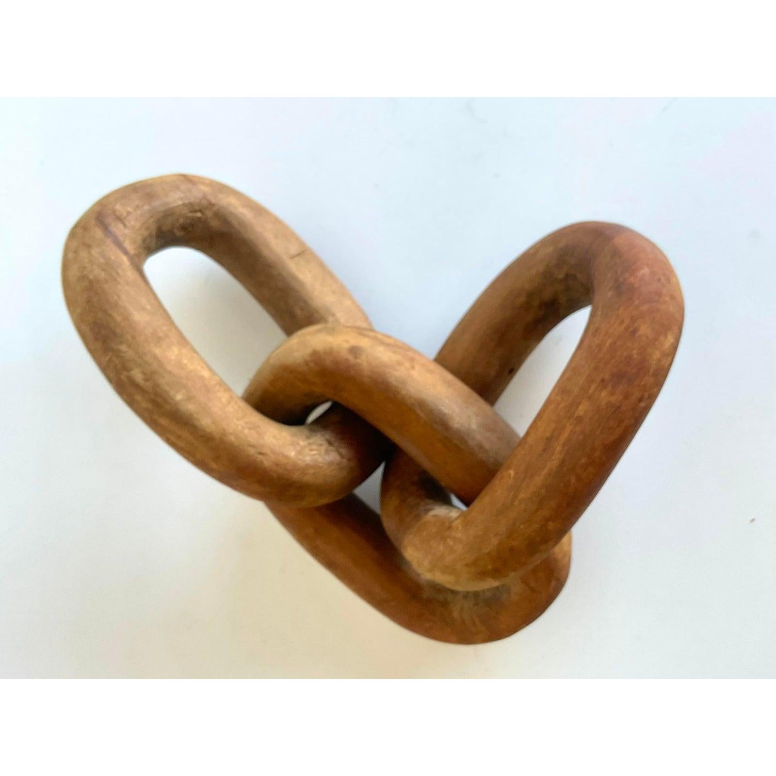 Vintage Boho Hand Carved Wooden Chain Sculpture 4
