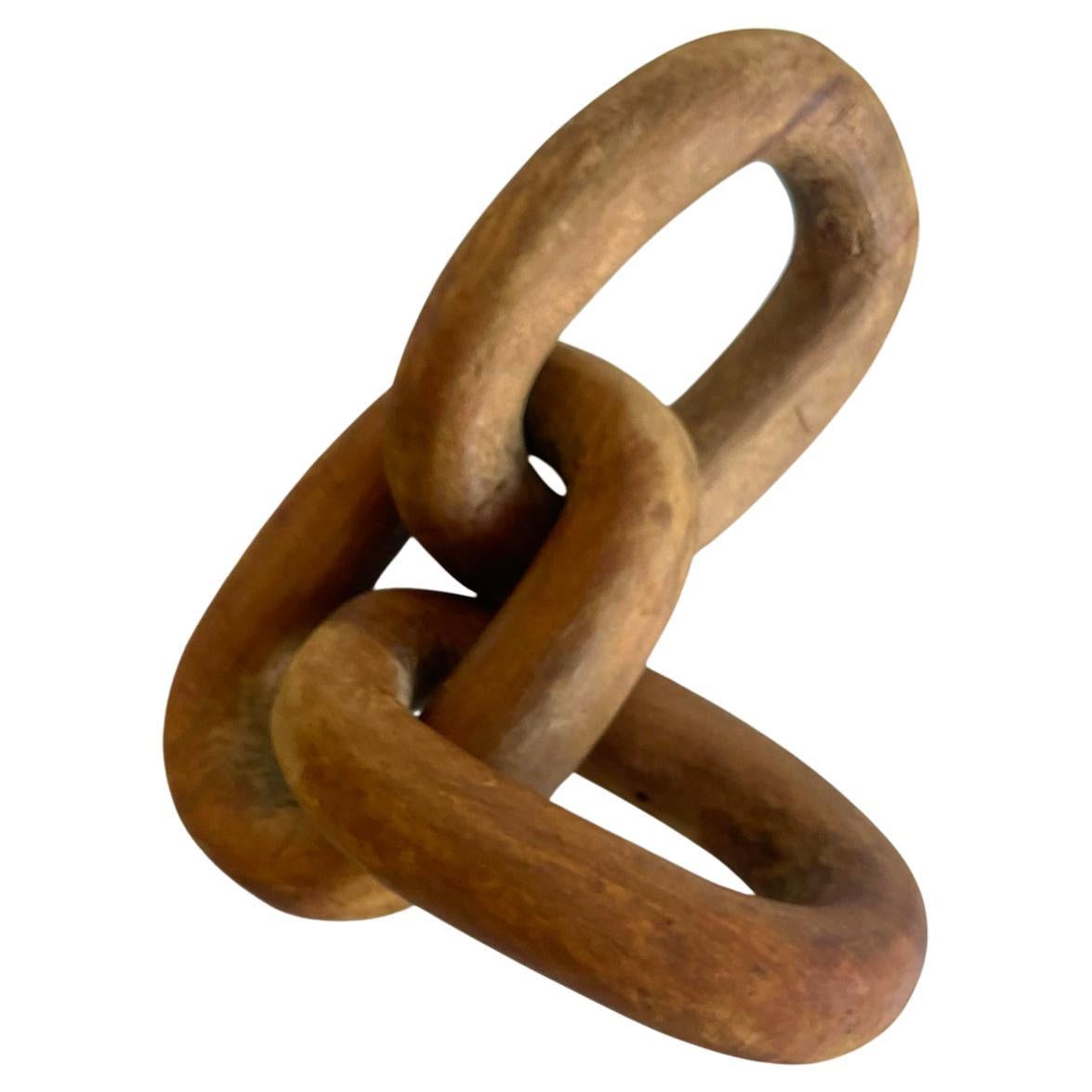 Vintage Boho Hand Carved Wooden Chain Sculpture