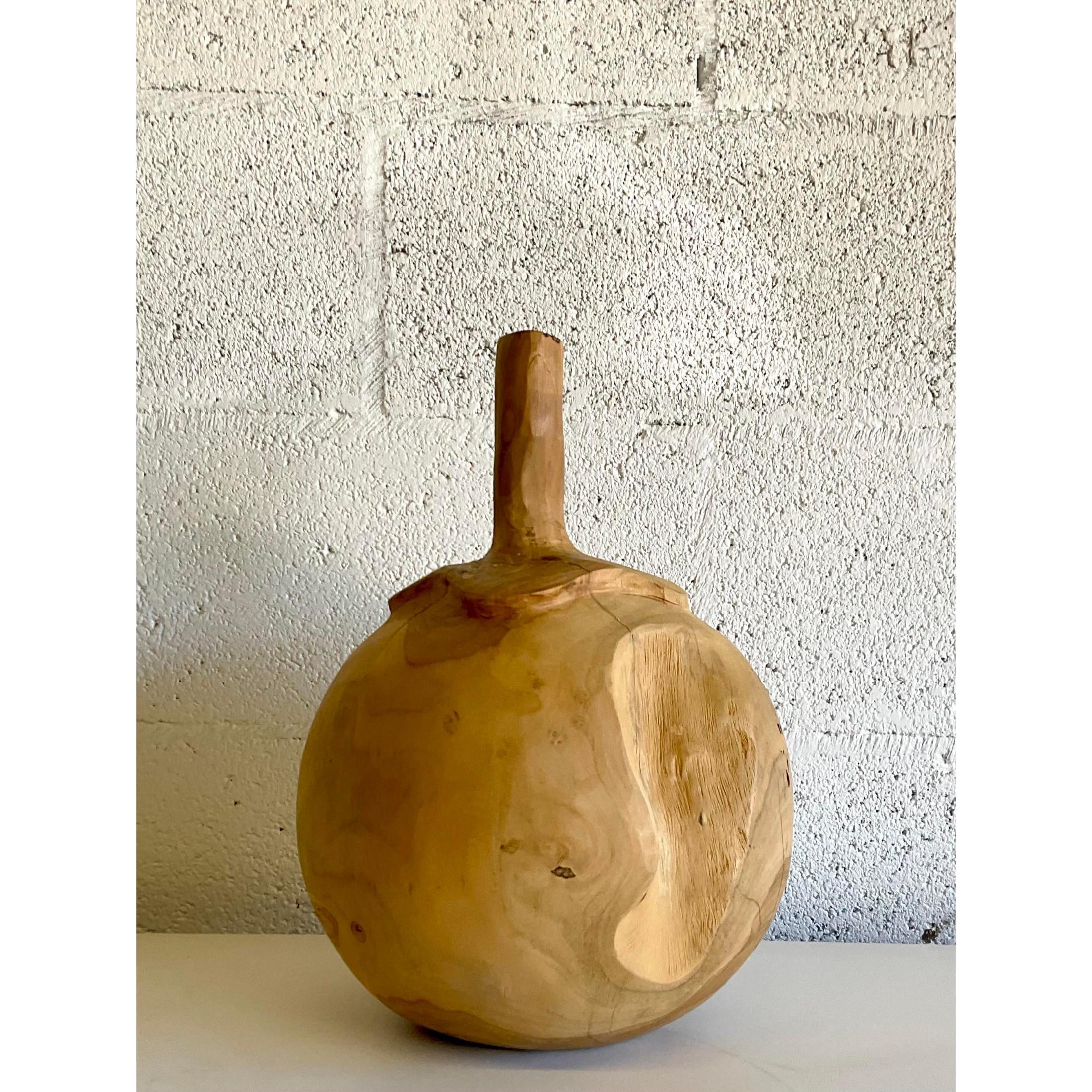 Vintage Boho Hand Carved Wooden Cherry Sculpture In Good Condition For Sale In west palm beach, FL