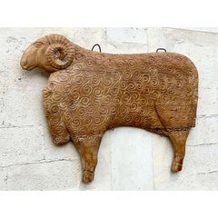 Vintage Boho Hand Carved Wooden Sheep Blade Sign