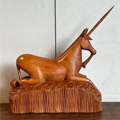 Vintage Boho Hand Carved Wooden Unicorn