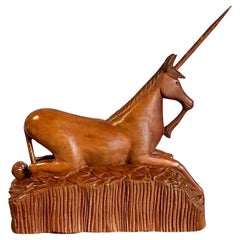 Vintage Boho Hand Carved Wooden Unicorn
