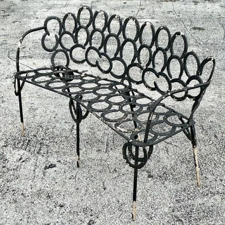 Rustique Banc Boho vintage forgé à la main en fer à cheval en vente