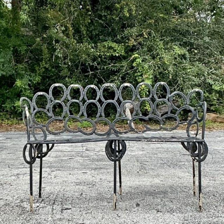 Banc Boho vintage forgé à la main en fer à cheval Bon état - En vente à west palm beach, FL