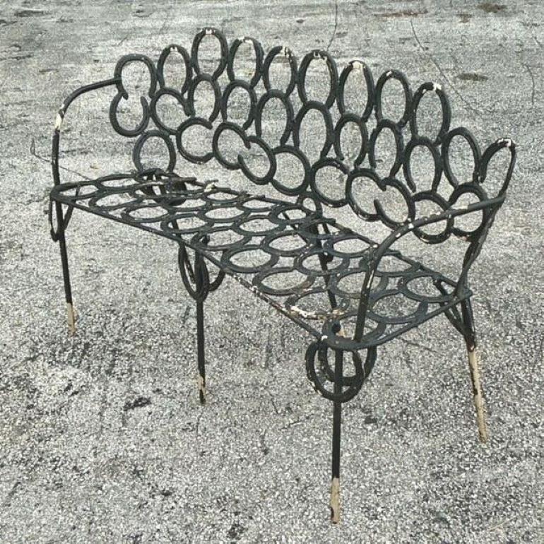 Fer Banc Boho vintage forgé à la main en fer à cheval en vente