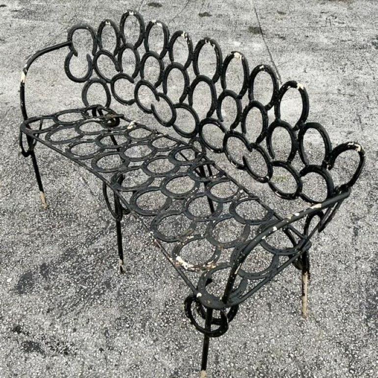 Banc Boho vintage forgé à la main en fer à cheval en vente 1