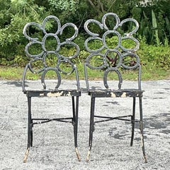 Vintage Boho Hand Forged Horseshoe Chairs - a Pair