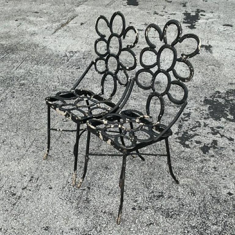 Rustique Chaises en fer à cheval vintage Boho forgées à la main - une paire en vente