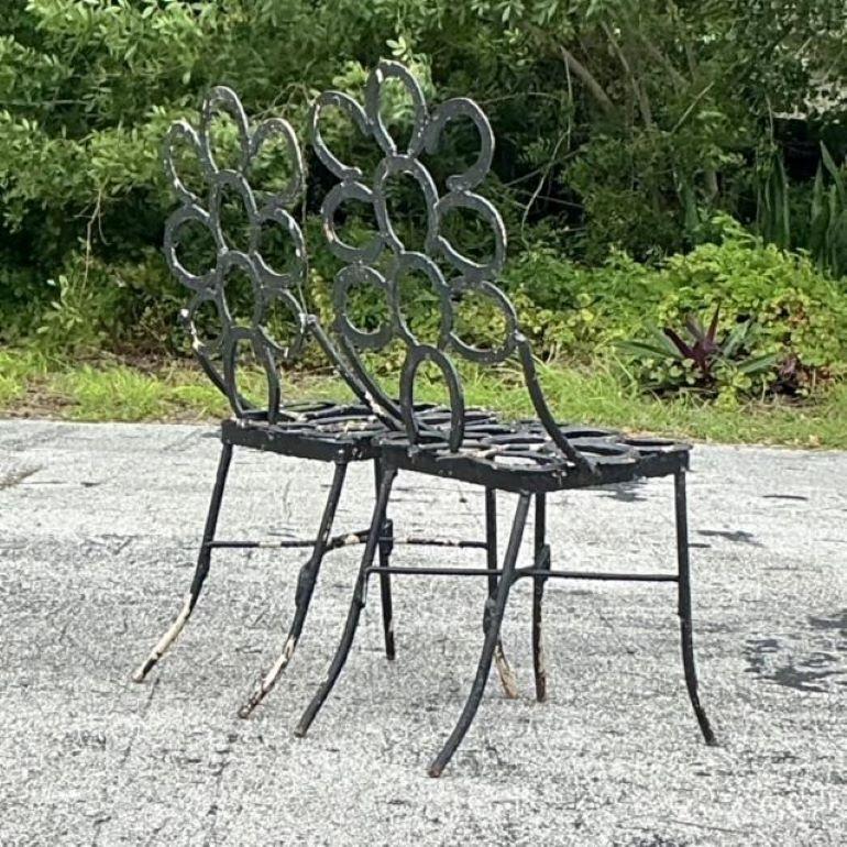 Métal Chaises en fer à cheval vintage Boho forgées à la main - une paire en vente