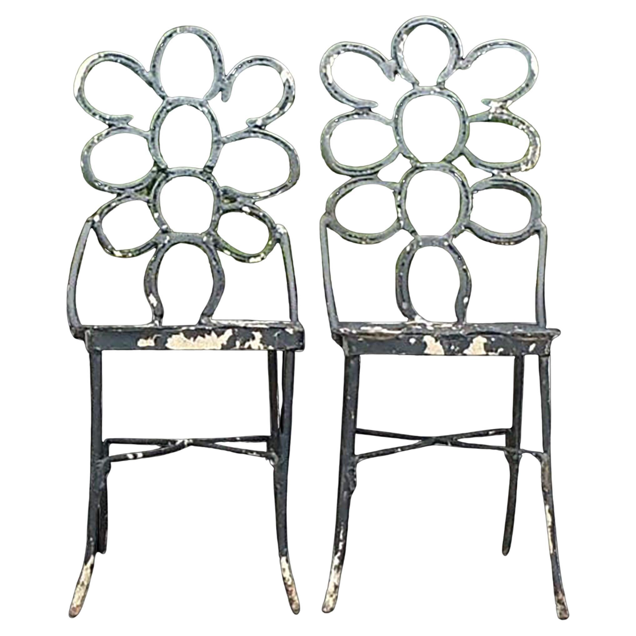 Vintage Boho Hand Forged Horseshoe Chairs - a Pair