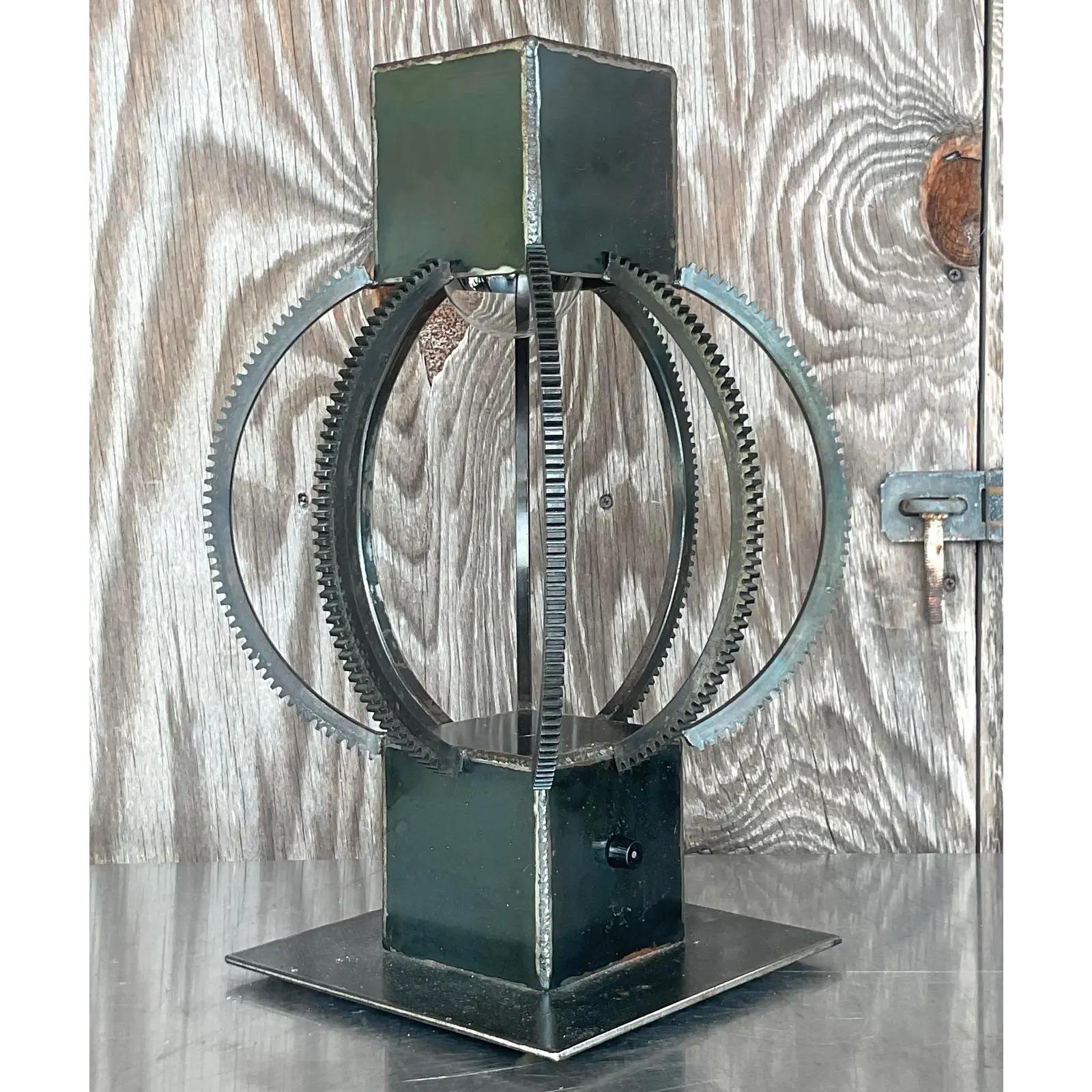 Fantastic vintage Boho hand forged steel lamp. An awesome design with a futuristic look. Acquired from a Palm Beach estate.
