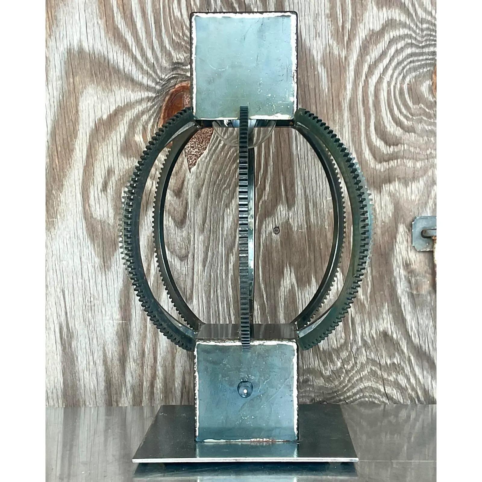 North American Vintage Boho Hand Forged Table Lamp For Sale