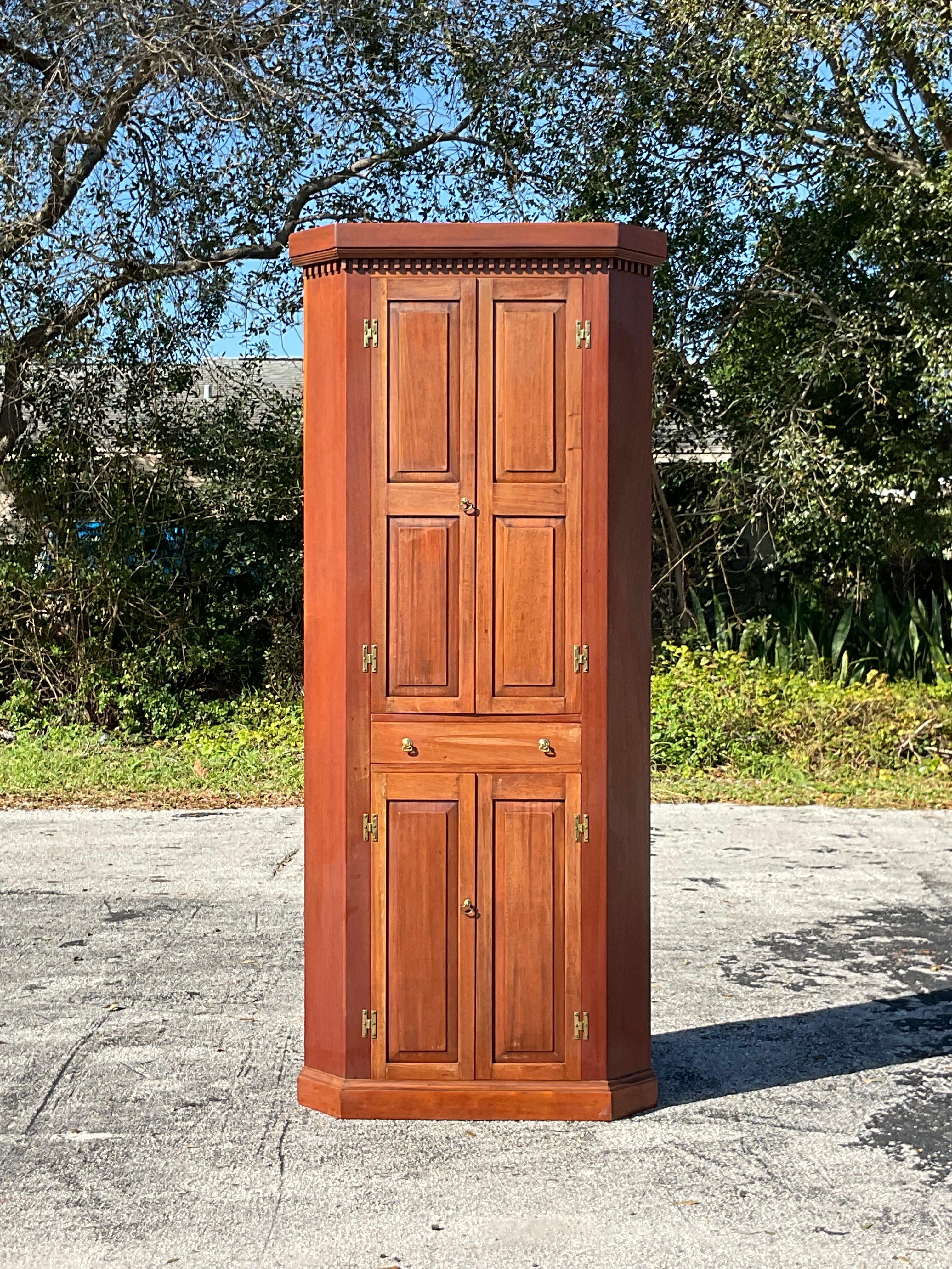 Vintage Boho Hand Made 1930's Corner Cabinet In Good Condition For Sale In west palm beach, FL