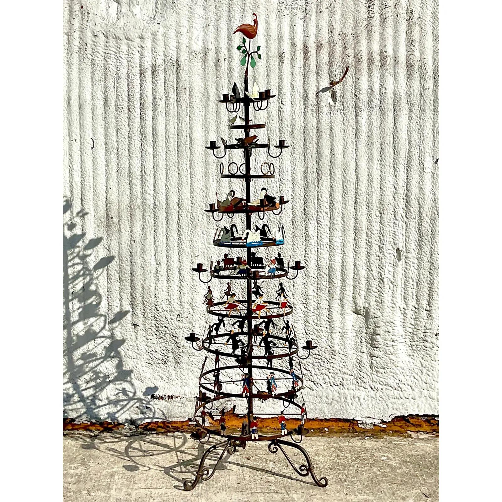Vintage Boho Hand Painted “12 Days of Christmas” Tree In Good Condition In west palm beach, FL