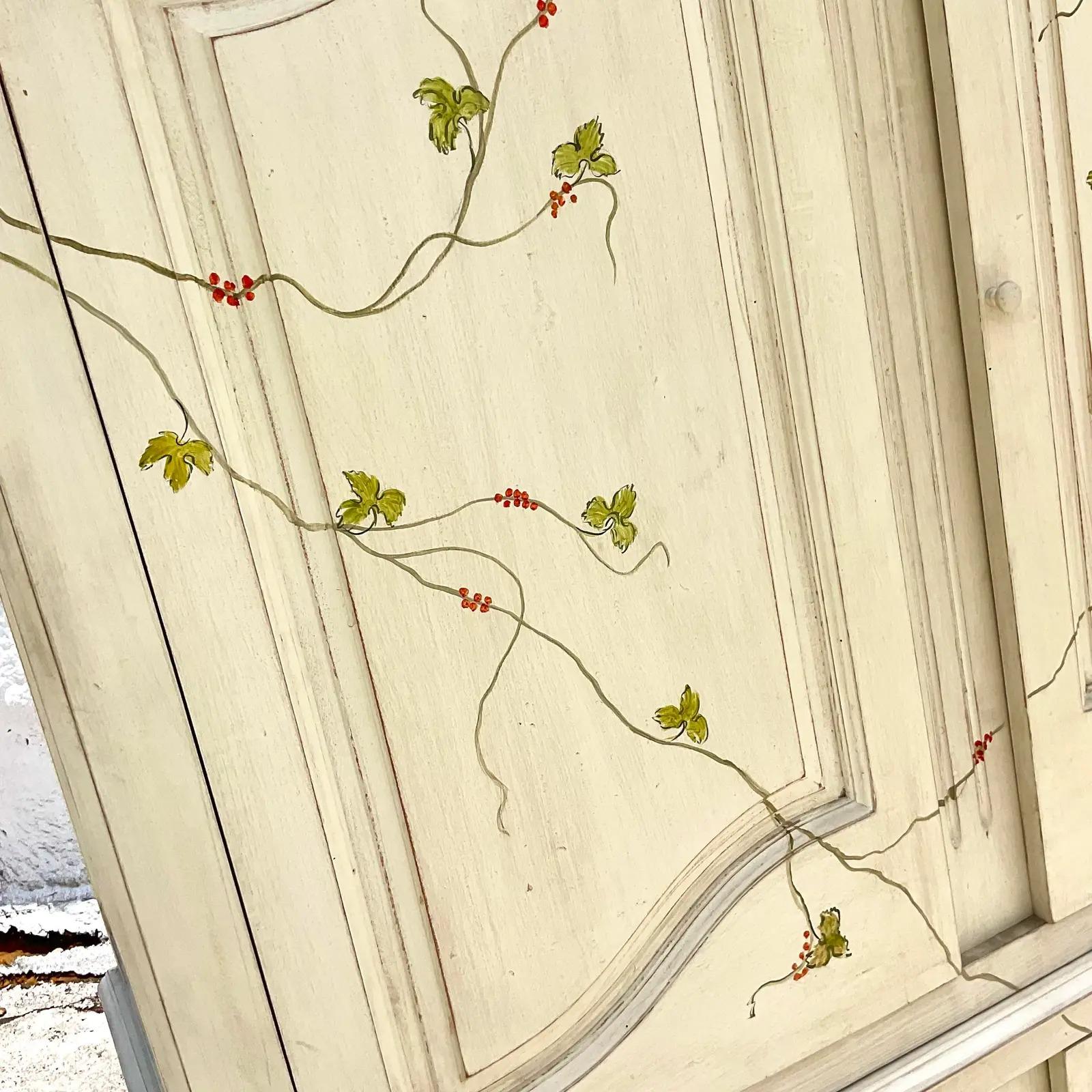 North American Vintage Boho Hand Painted Armoire