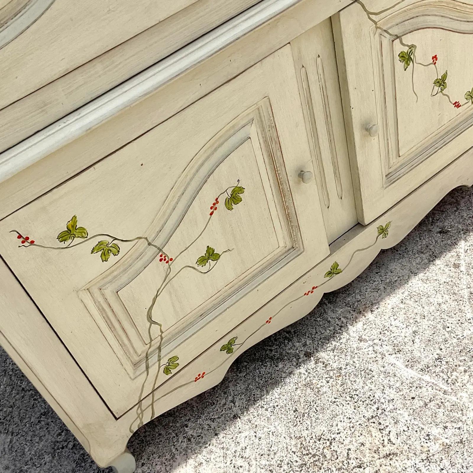 Vintage Boho Hand Painted Armoire In Good Condition In west palm beach, FL