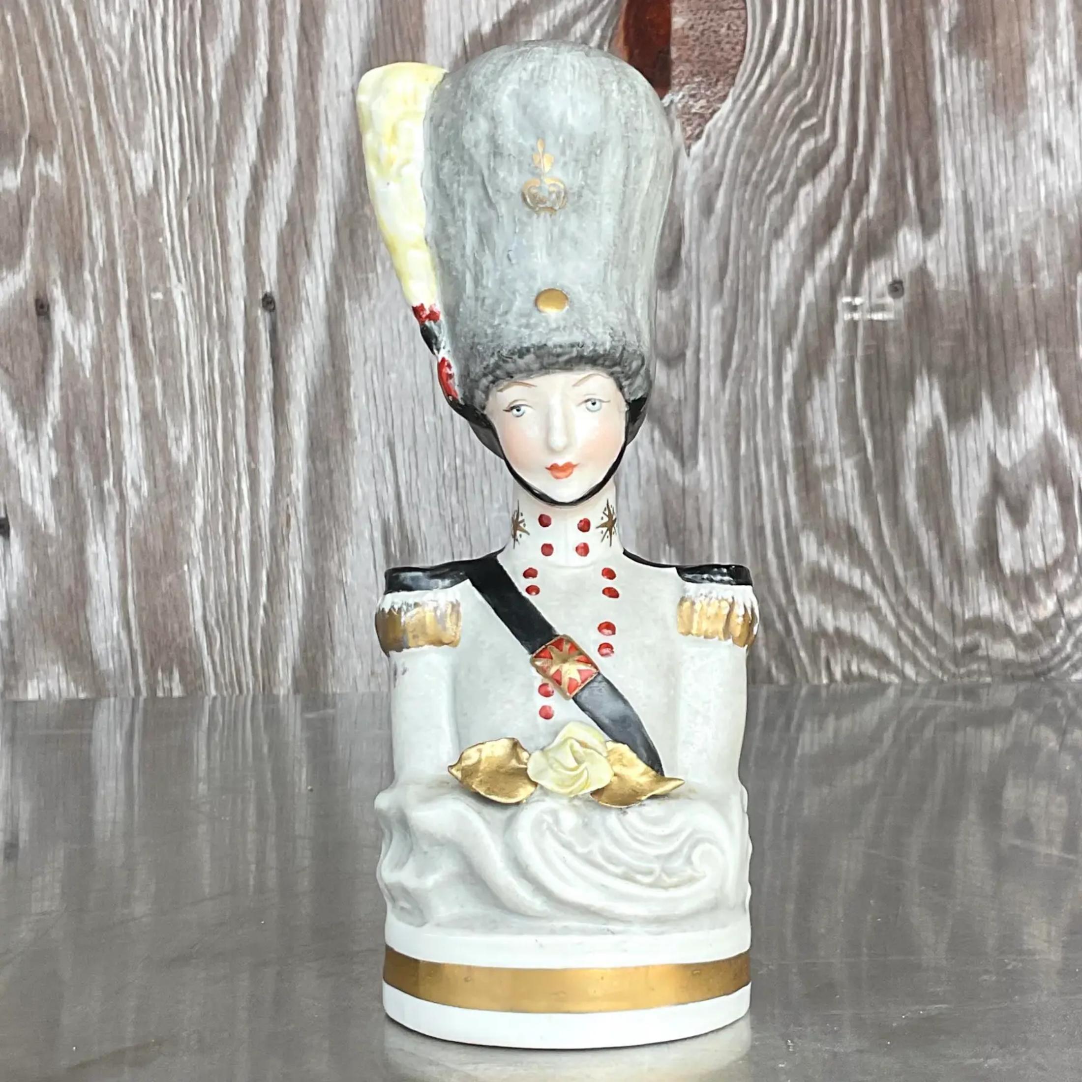 Vintage Boho Hand Painted Bust of Soldier For Sale 1