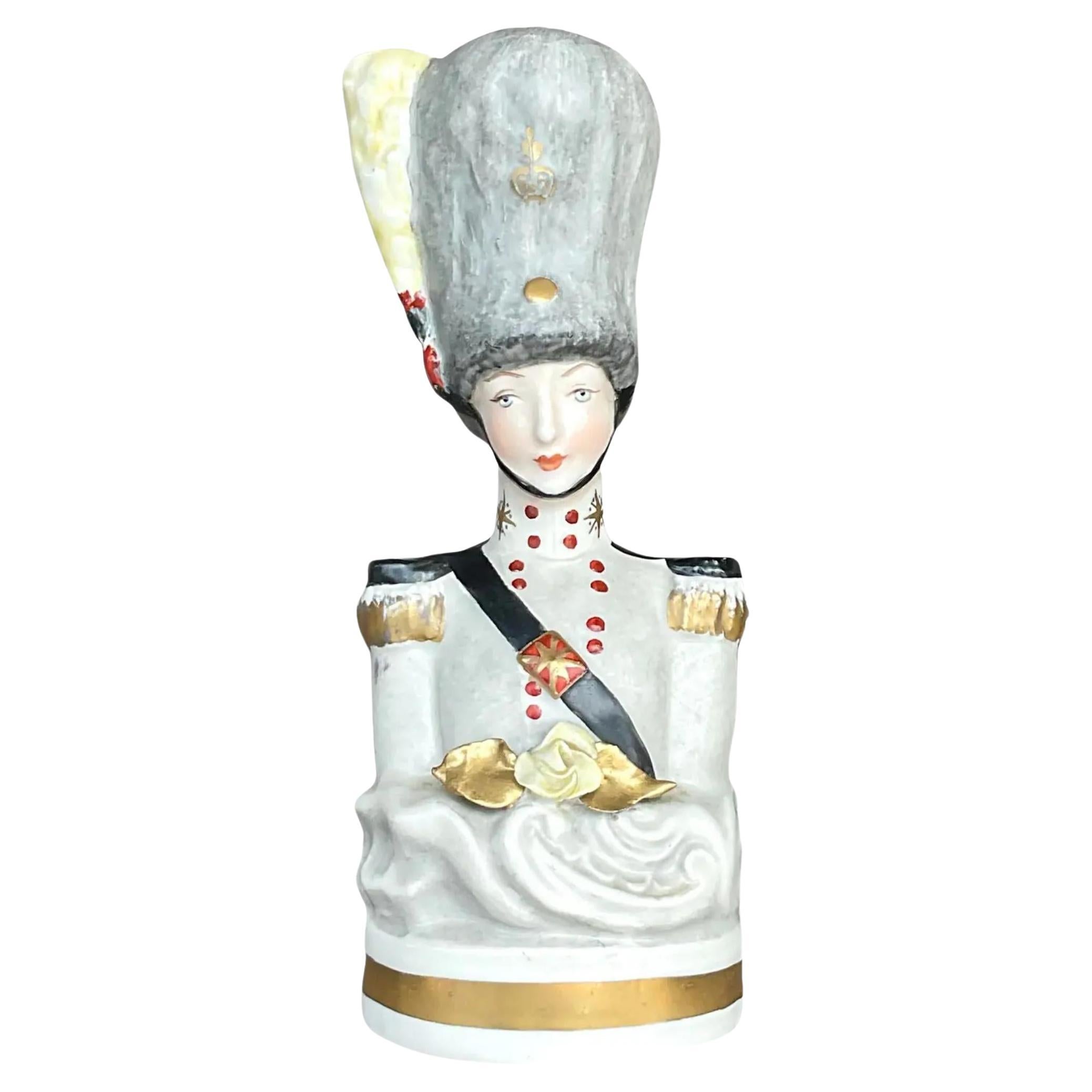 Vintage Boho Hand Painted Bust of Soldier