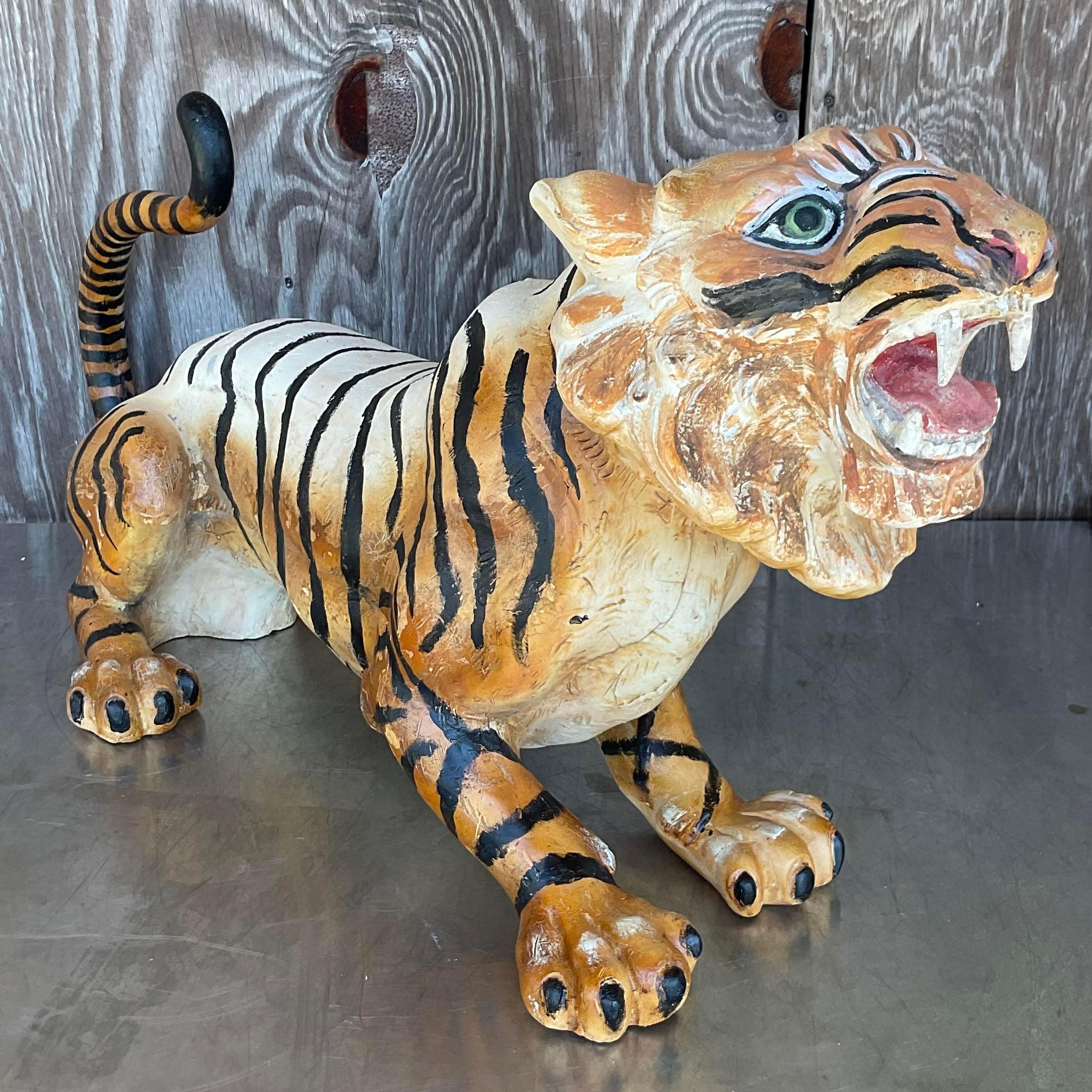 Indian Vintage Boho Hand Painted Carnival Tiger For Sale