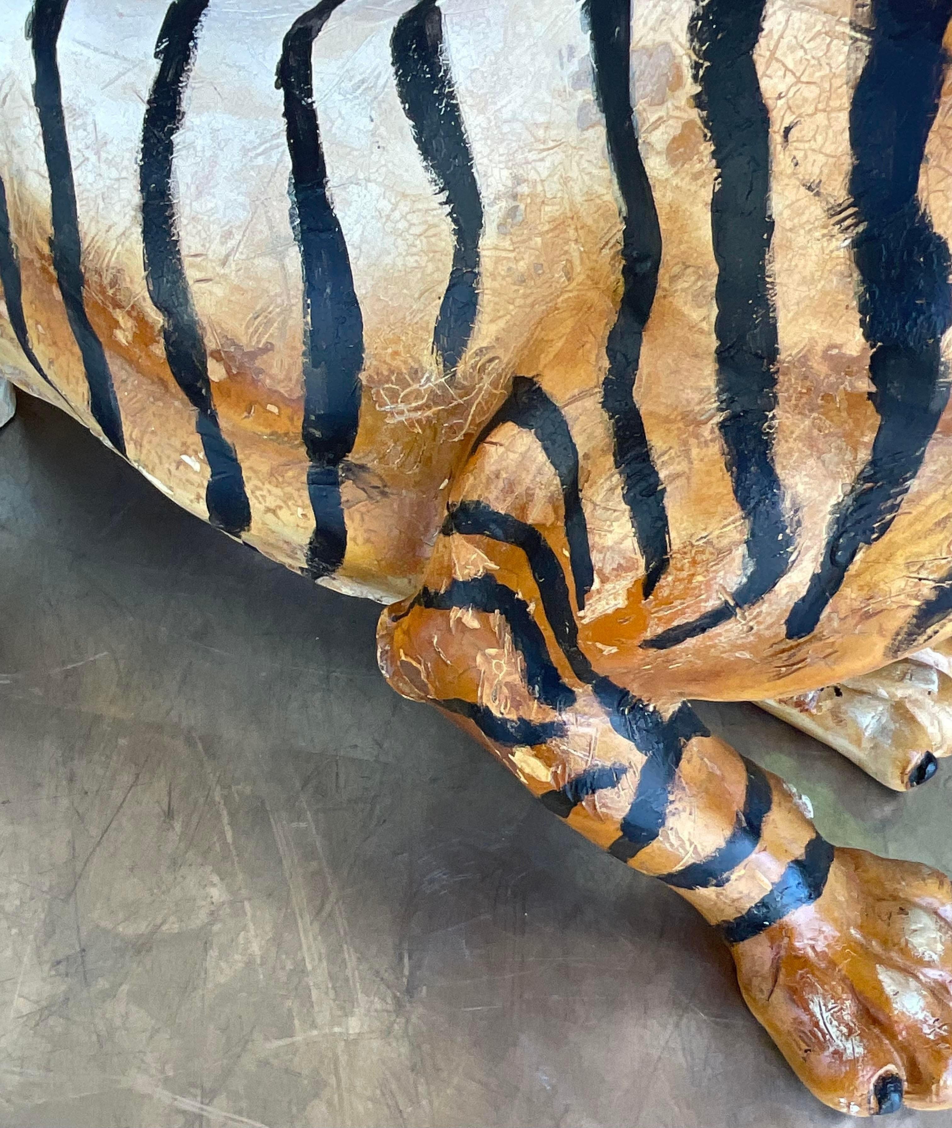 Wood Vintage Boho Hand Painted Carnival Tiger For Sale