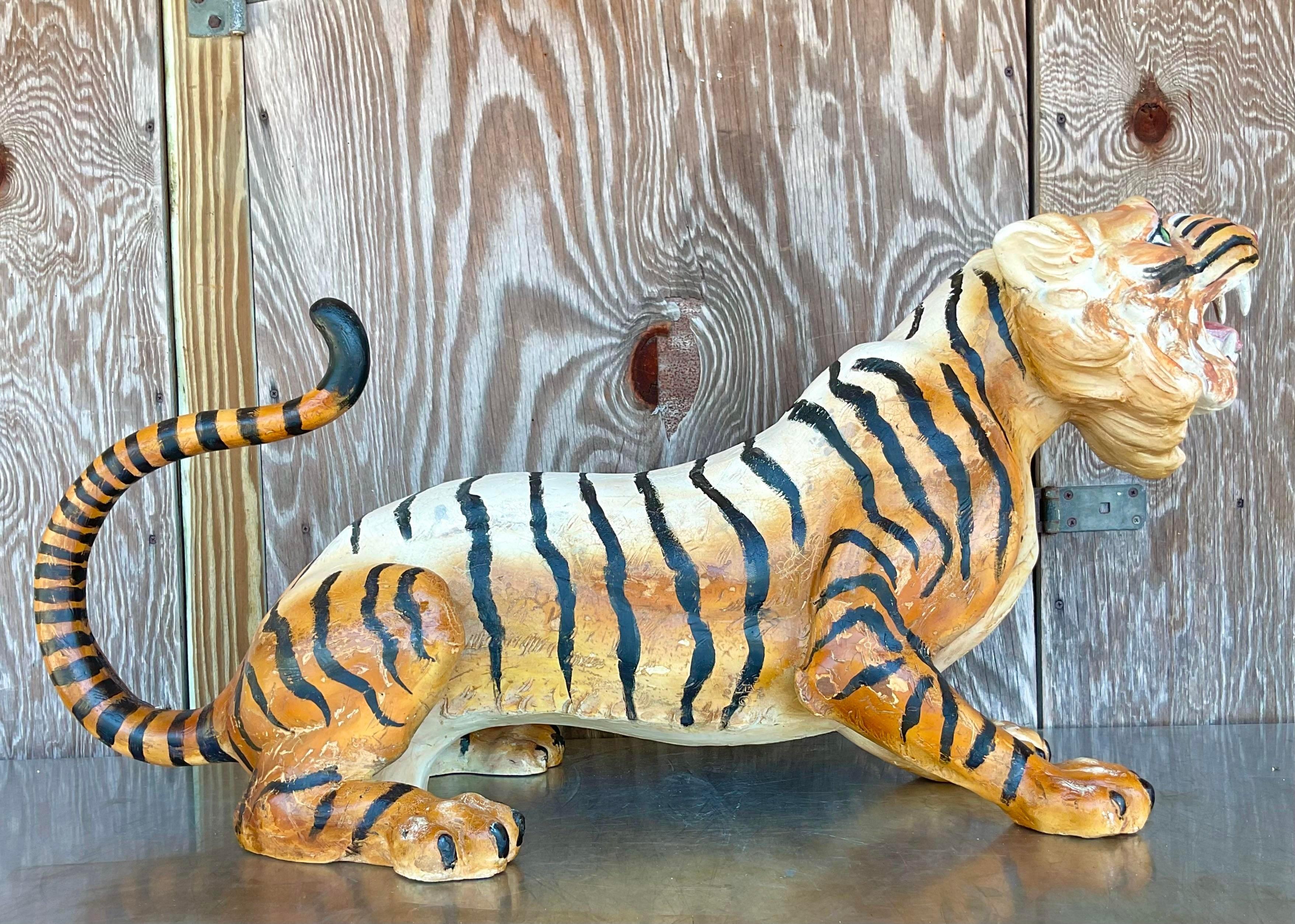 Vintage Boho Hand Painted Carnival Tiger For Sale 1