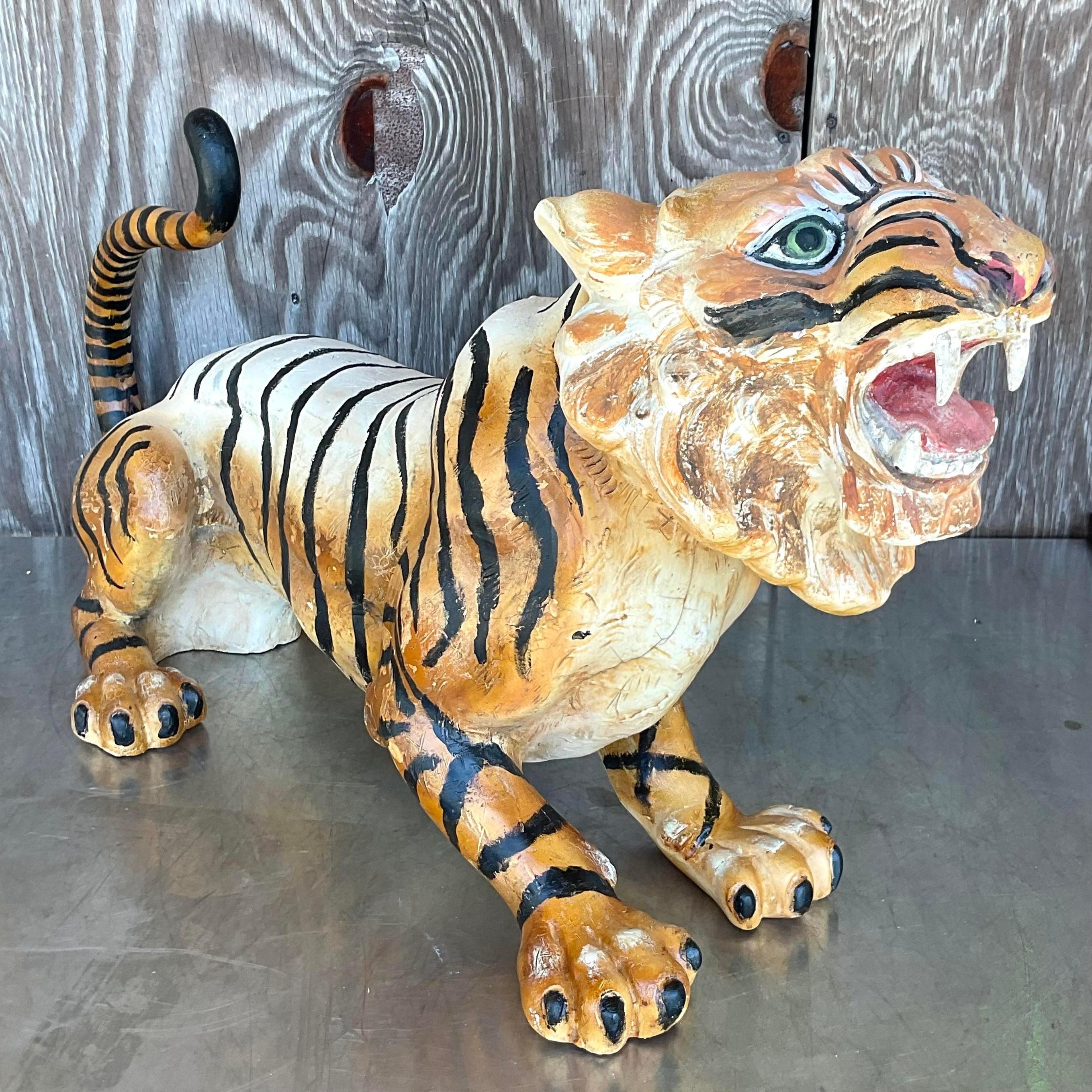 Vintage Boho Hand Painted Carnival Tiger For Sale 2