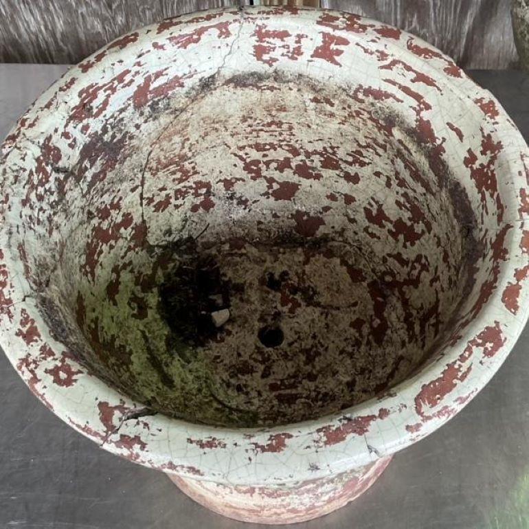 Vintage Boho Hand Painted. Cast Concrete Planters - Set of 2 For Sale 4