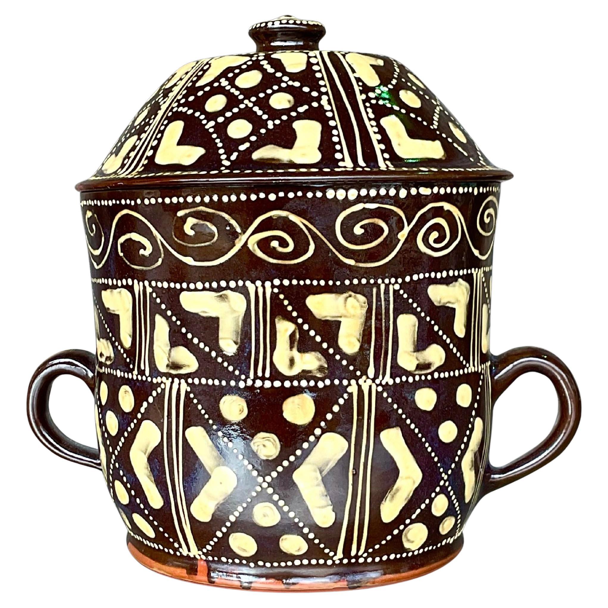 Handbemalter Vintage Boho Schokoladentopf aus Keramik
