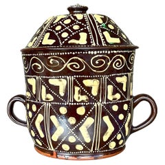 Antique Boho Hand Painted Ceramic Chocolate Pot