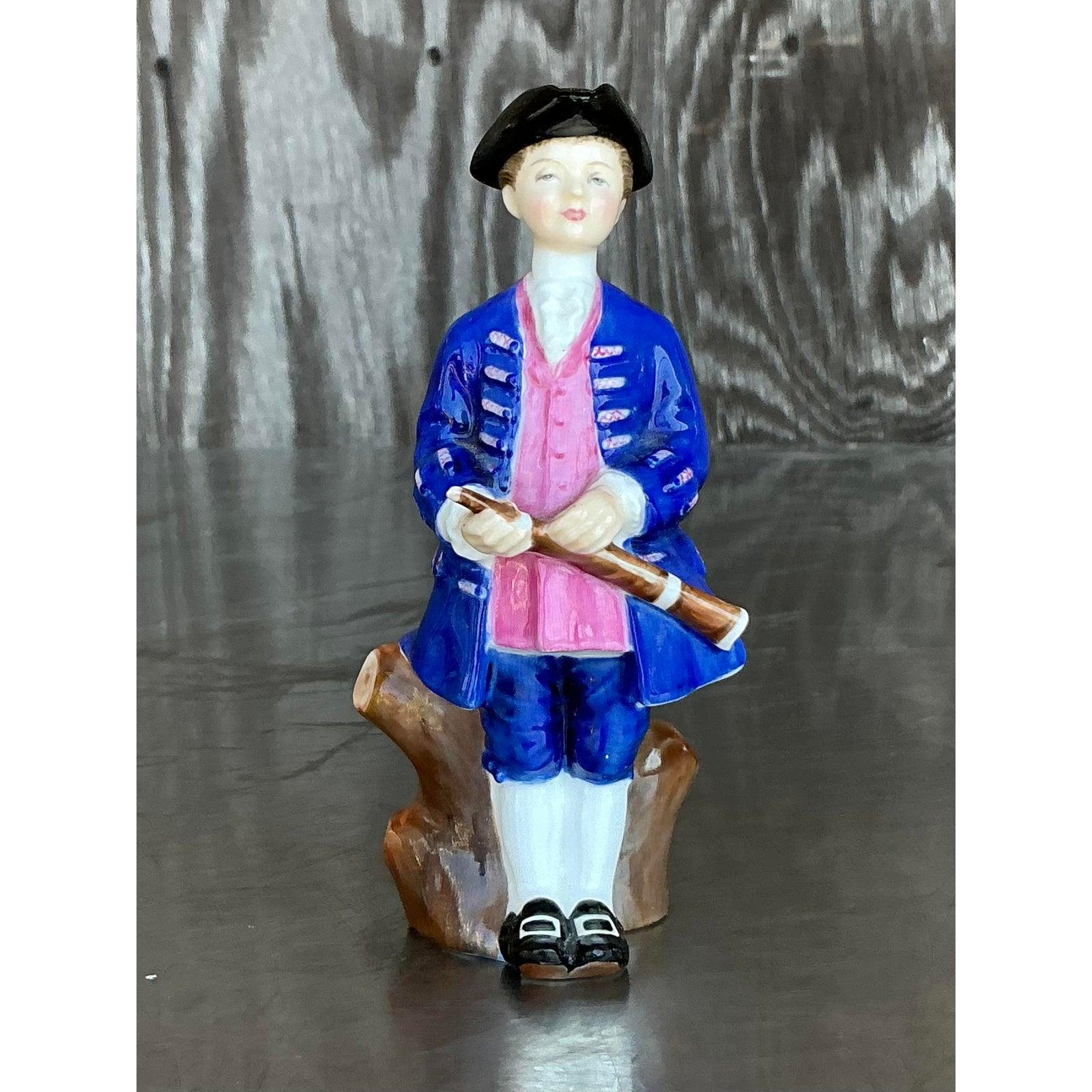 Coloniale britannico Figura militare in ceramica dipinta a mano Vintage By in vendita