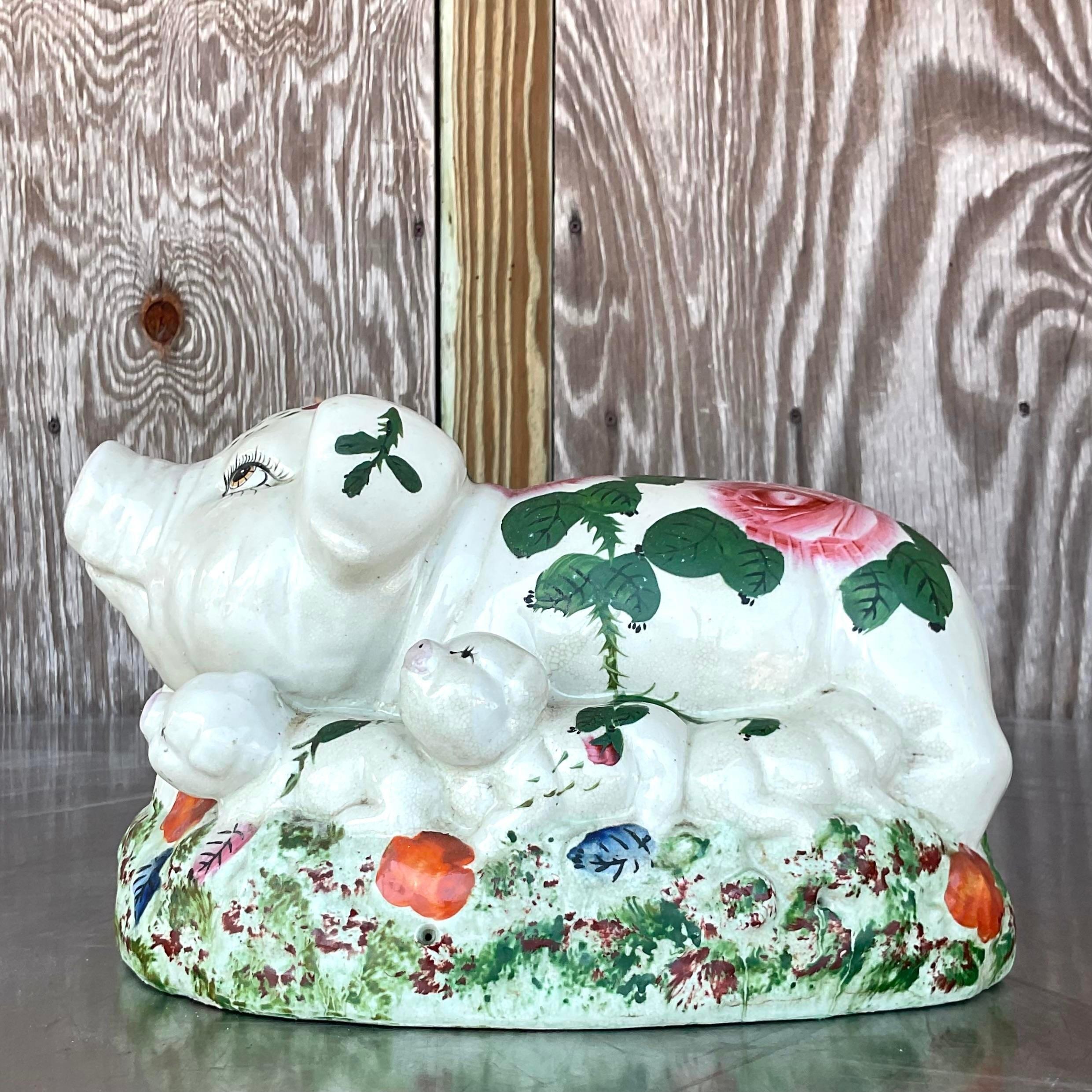 Famiglia di maiali in ceramica dipinta a mano Vintage By in vendita 3